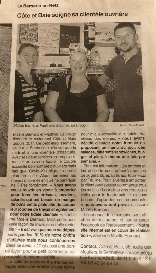 Un article sur le restaurant dans le journal Ouest-France !