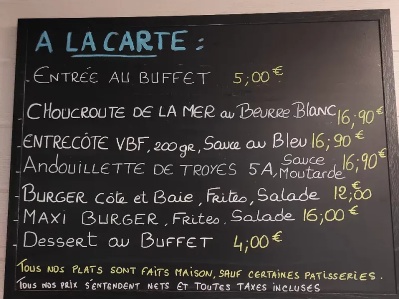 menu du restaurant Côte & Baie