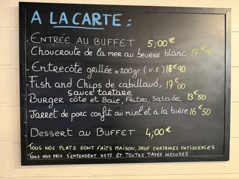 carte du moment : restaurant à la bernerie en retz Cote et baie